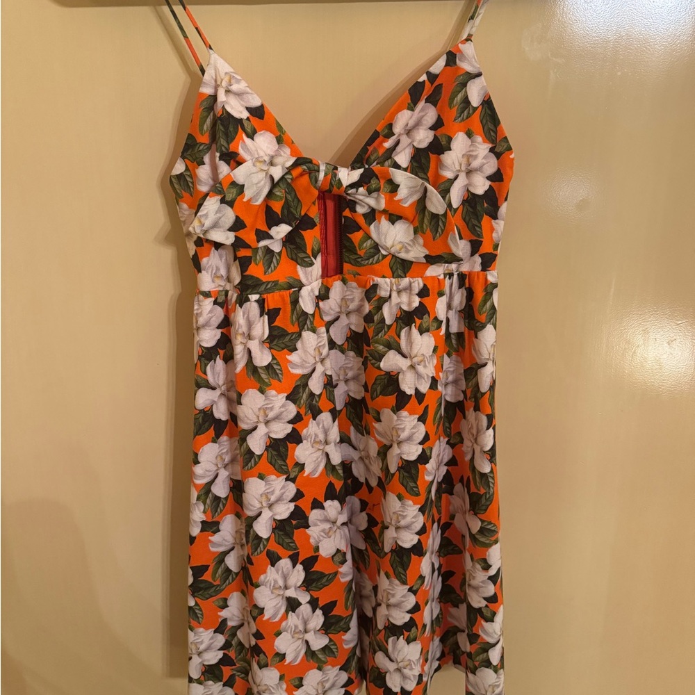 Alice + Olivia Orange Dress with White Floral Design